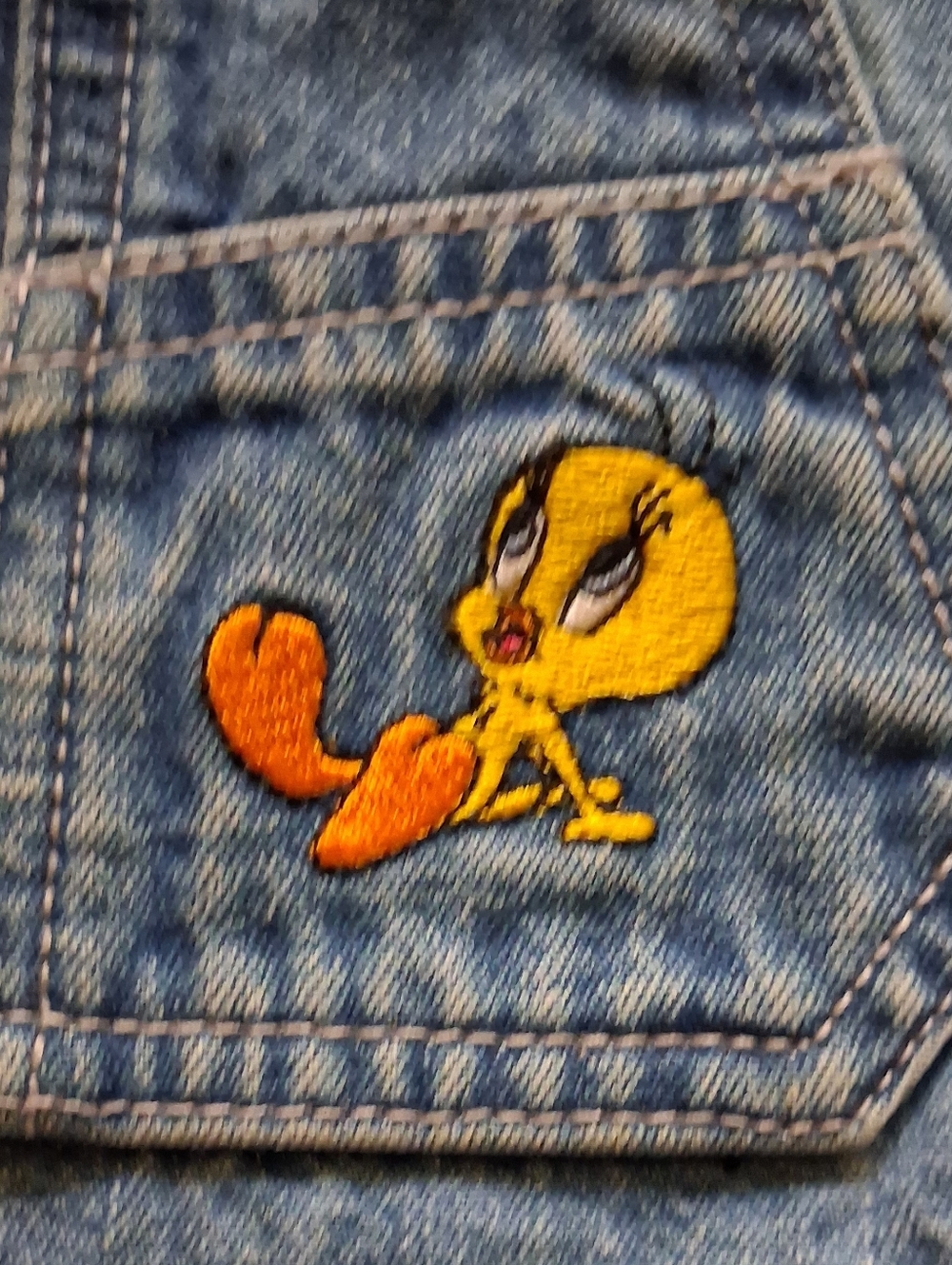Vintage Looney Tunes Denim Overalls Warner Bros Studio Adult M Bugs Bunny Tweety - Picture 12 of 14